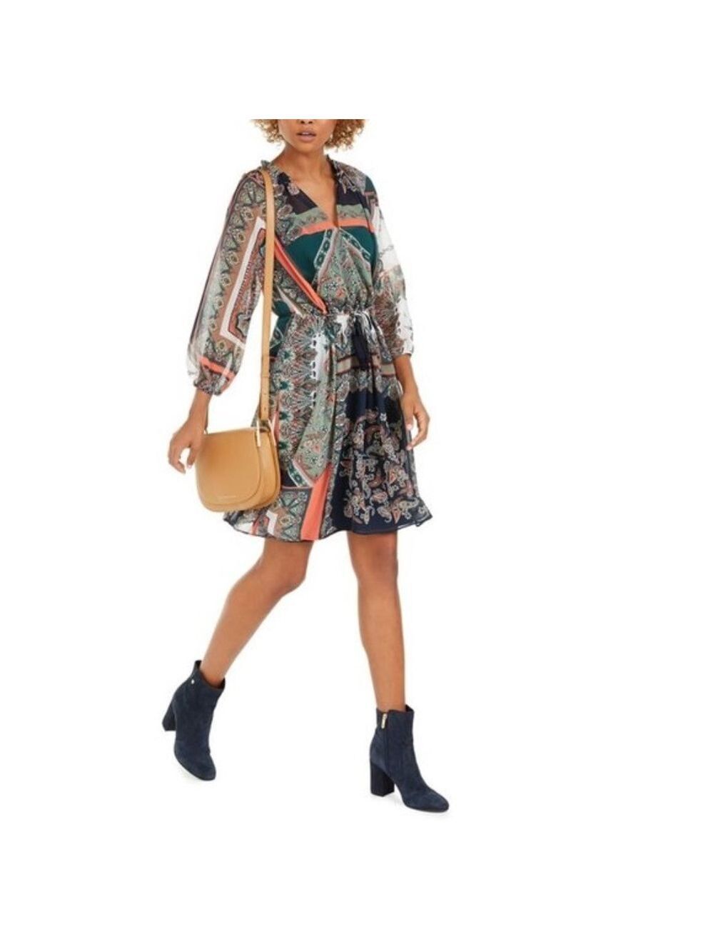 Tommy Hilfiger Printed Tassel-Tie Blouson Dress
